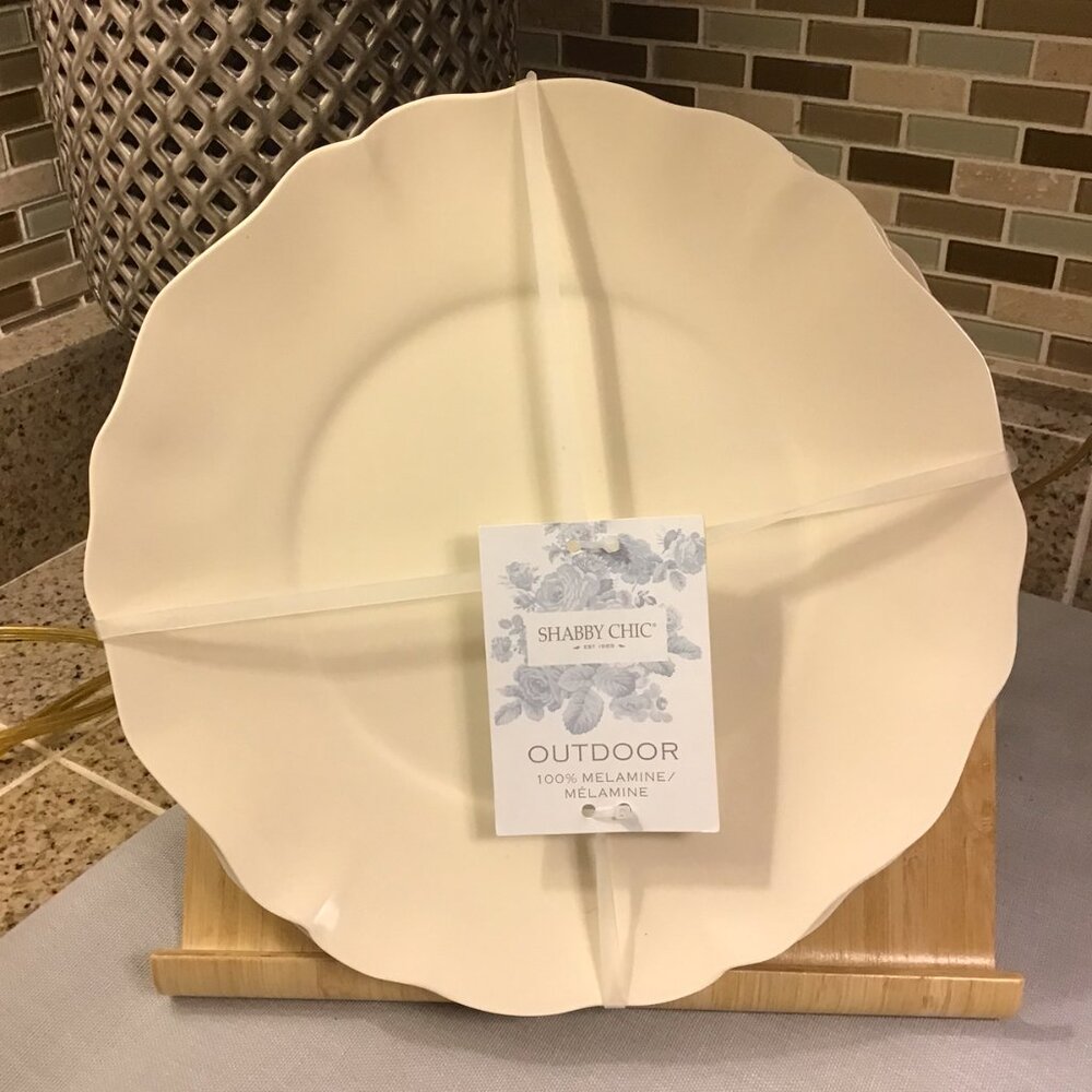 NIP Shabby Chic set of 4 Melamine plates 10" scalloped edge